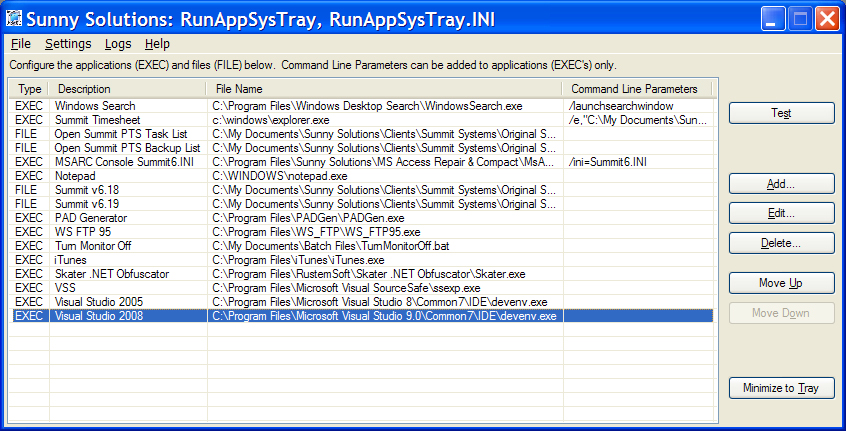 RAST Application Configuration Window Screenshot